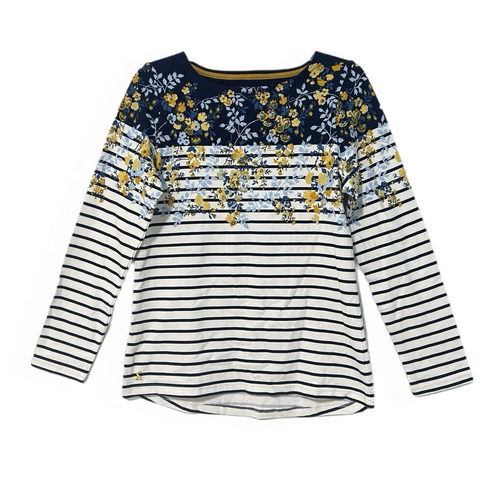 Joules Harbour Top Striped Ditzy Floral Womens Size 6 Long Sleeve Blue Gold NEW
